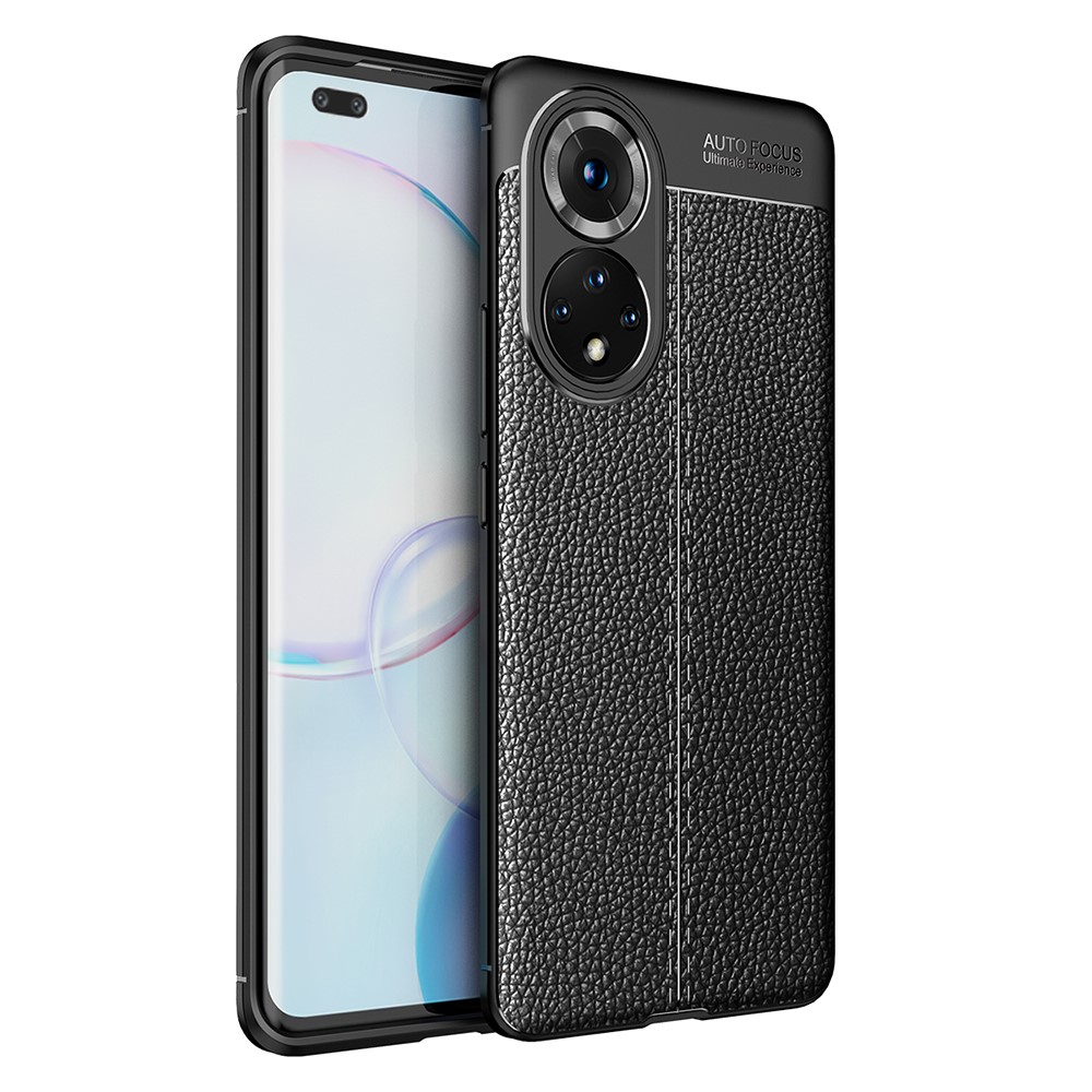 Soft TPU Litchi Texture Anti Scratch Phone Back Case for Honor 50 Pro - Black-1
