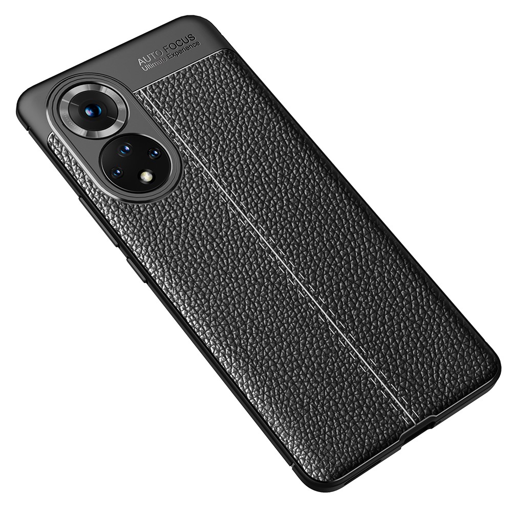 Soft TPU Litchi Texture Anti Scratch Phone Back Case for Honor 50 Pro - Black-3