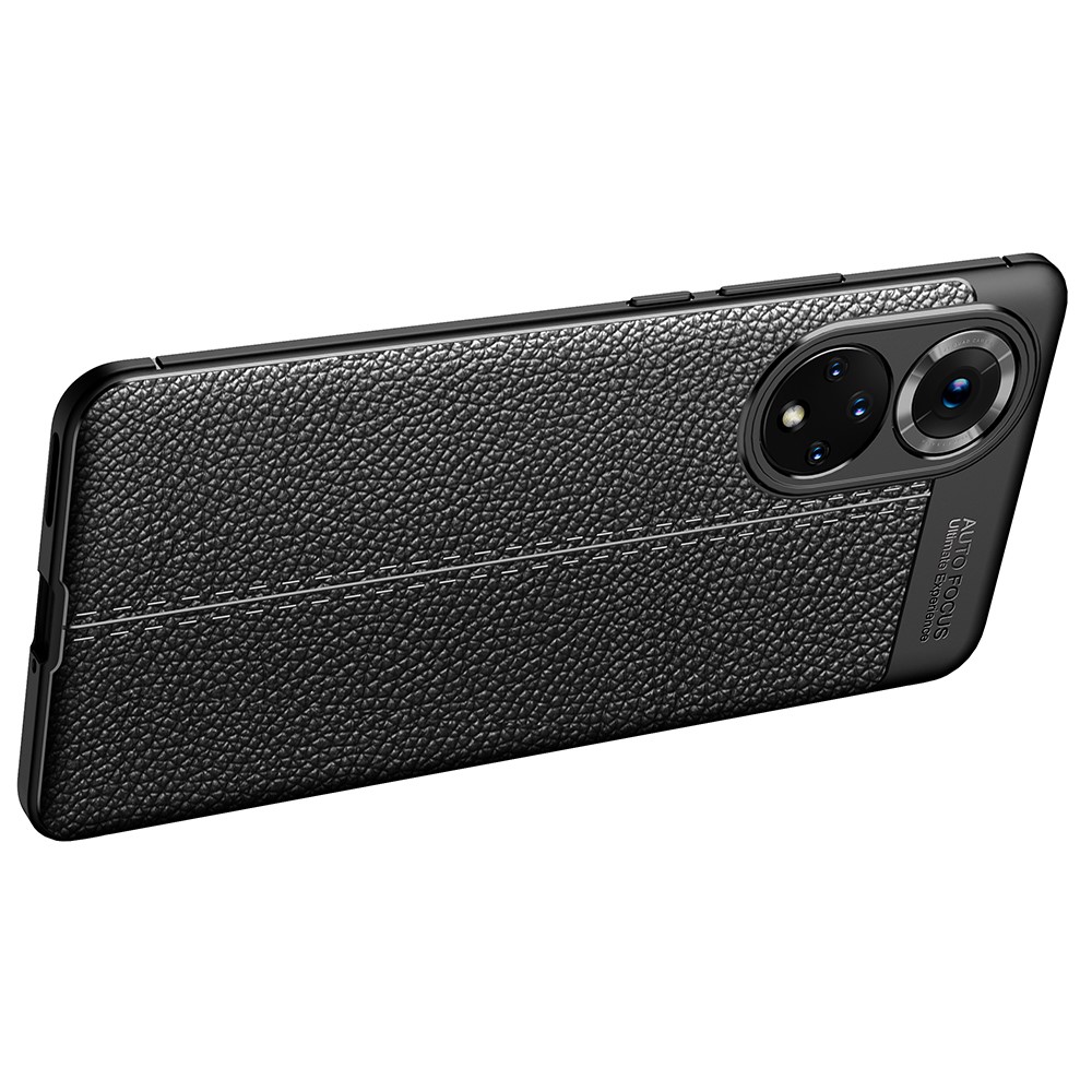 Soft TPU Litchi Texture Anti Scratch Phone Back Case for Honor 50 Pro - Black-4