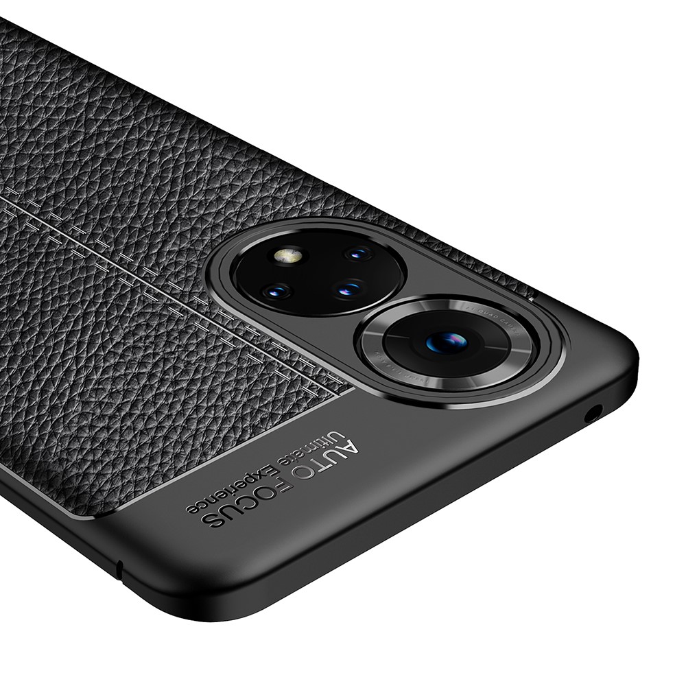 Soft TPU Litchi Texture Anti Scratch Phone Back Case for Honor 50 Pro - Black-7