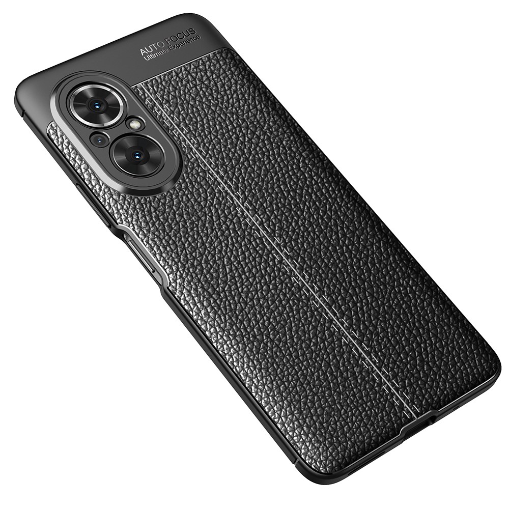 Litchi Texture Cell Phone Back Cover Flexible TPU Case for Honor 50 SE - Black-3
