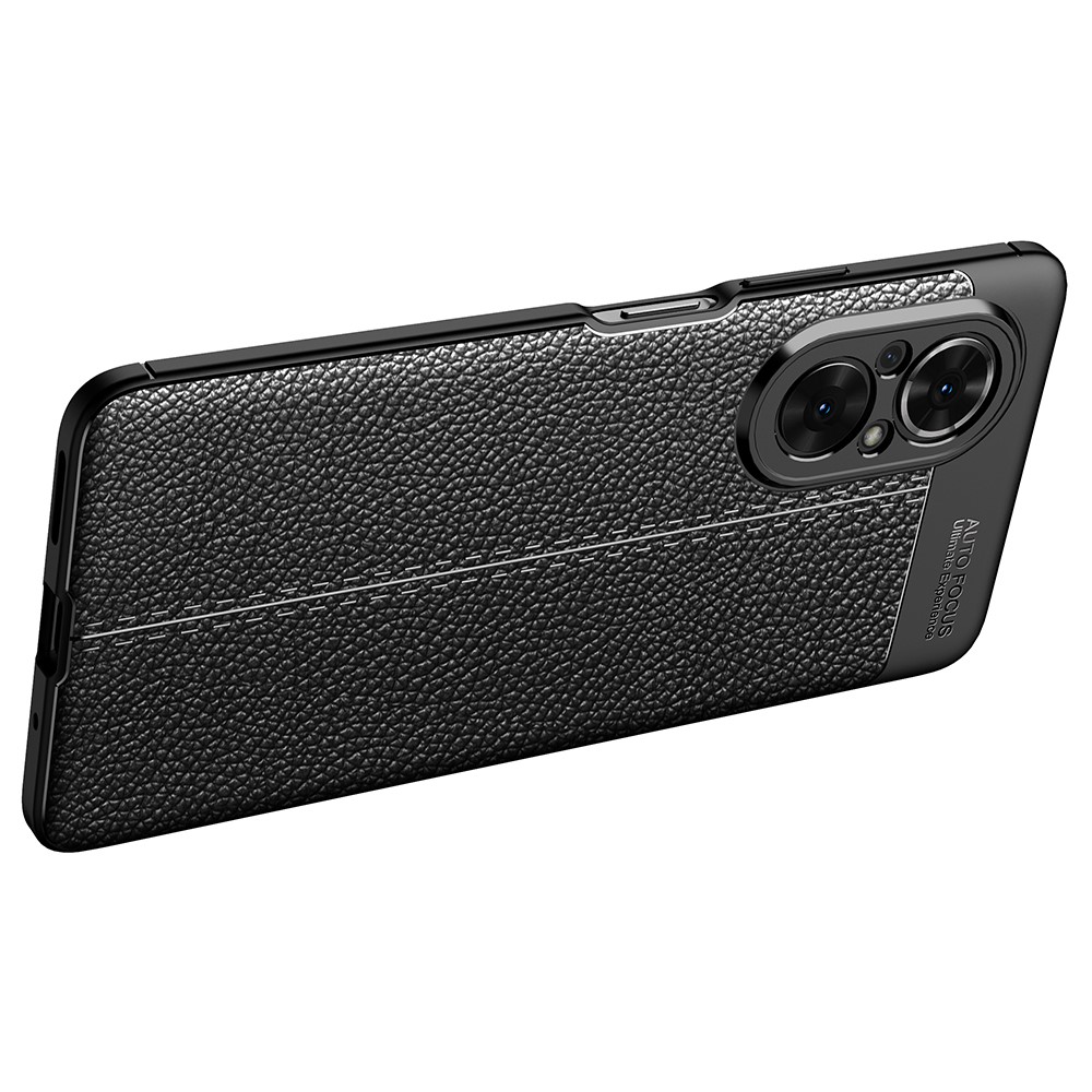 Litchi Texture Cell Phone Back Cover Flexible TPU Case for Honor 50 SE - Black-4