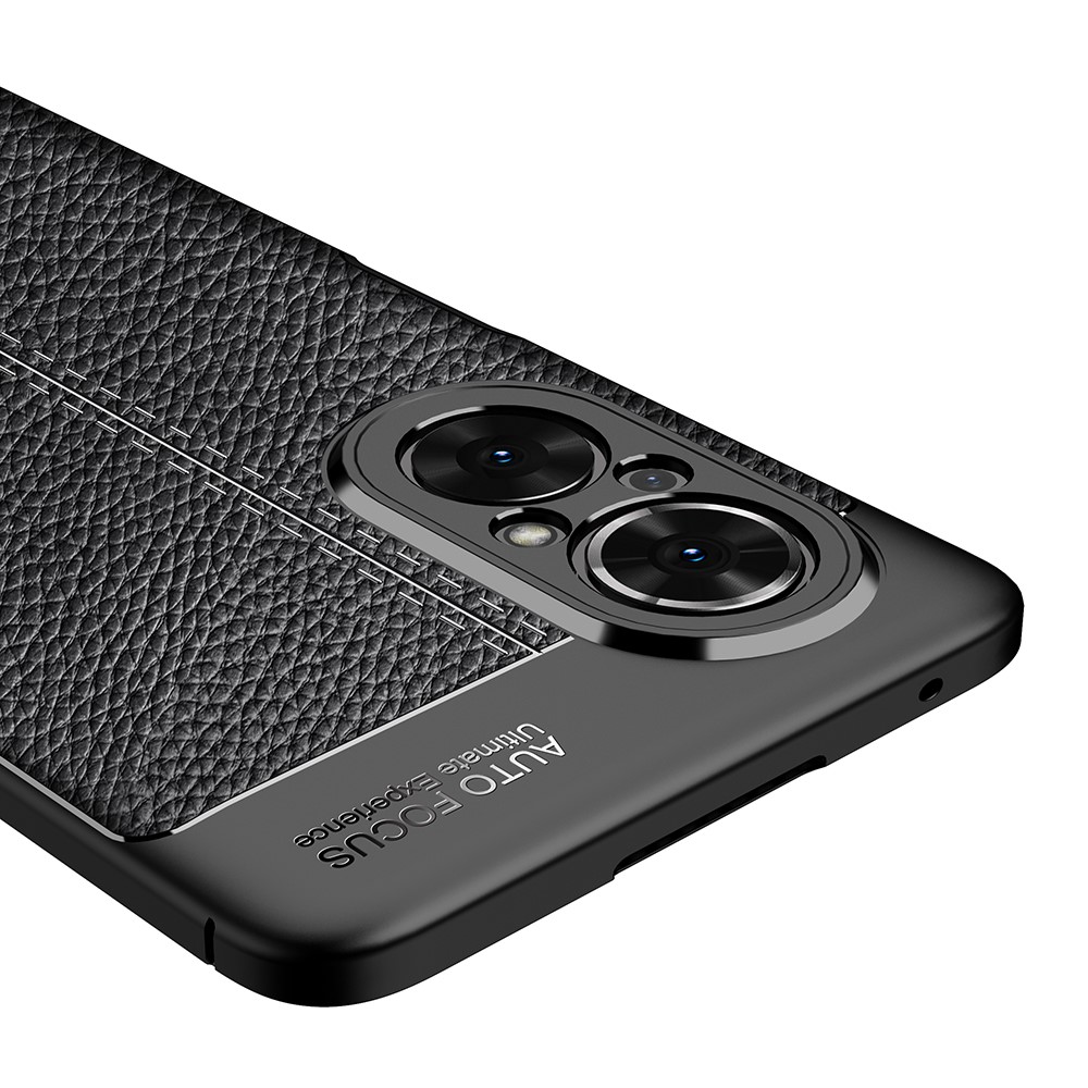 Litchi Texture Cell Phone Back Cover Flexible TPU Case for Honor 50 SE - Black-7