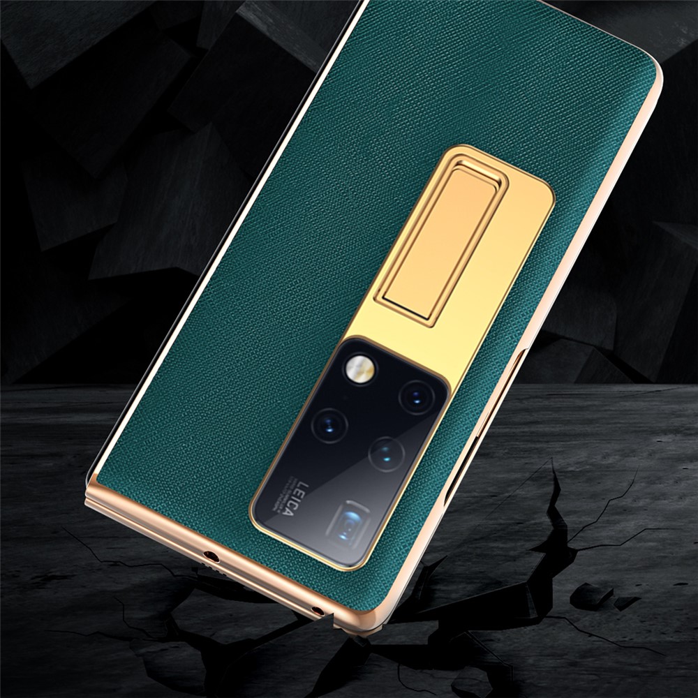Cross Texture Electroplating Foldable Leather Phone Case Cover for Huawei Mate X2 - Grey-2
