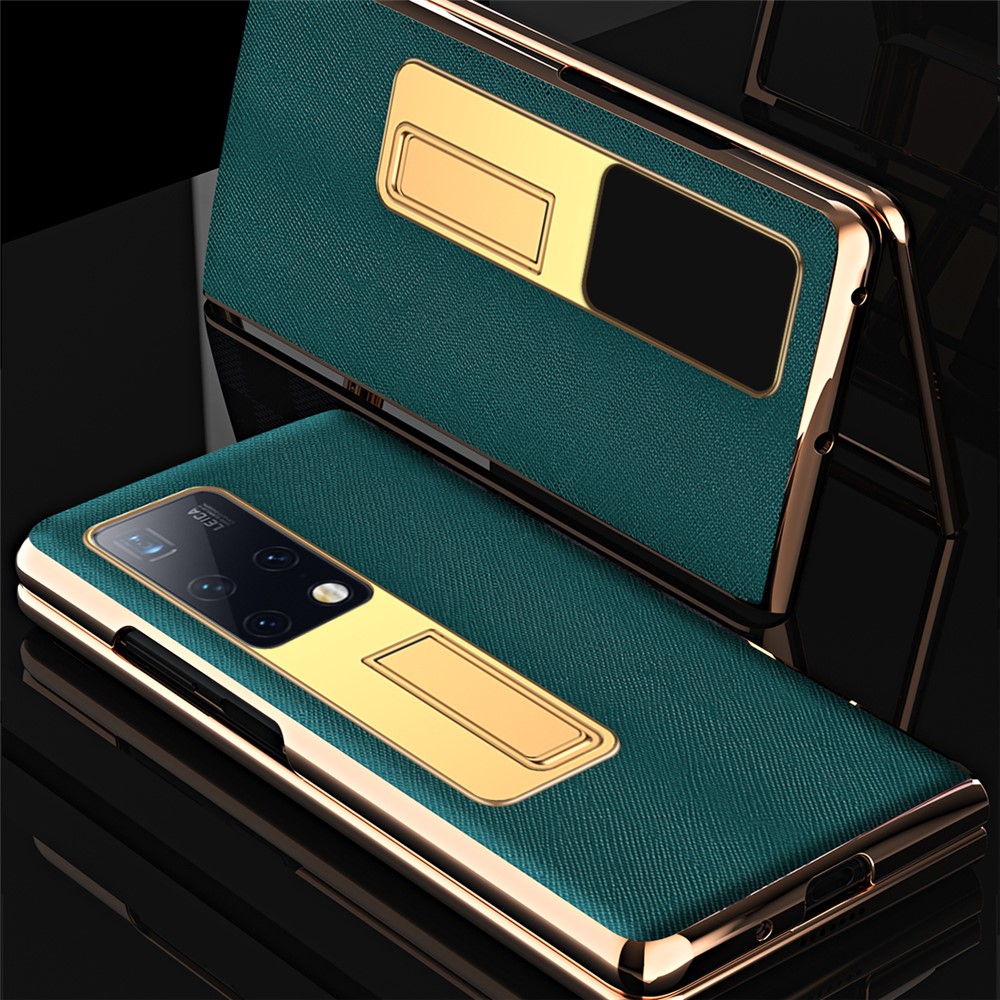 Cross Texture Electroplating Foldable Leather Phone Case Cover for Huawei Mate X2 - Grey-4