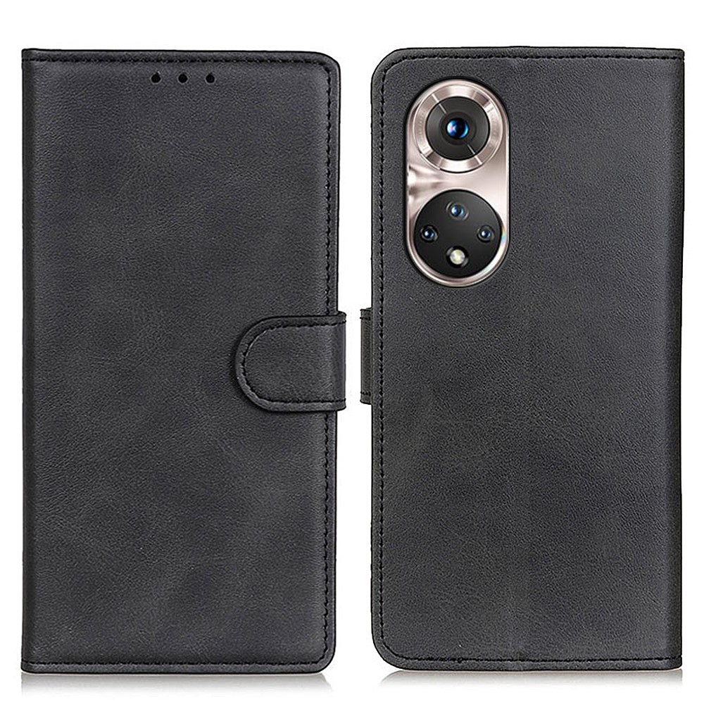 Wallet Stand Design PU Leather Phone Case Cover for Honor 50 Pro - Black-1