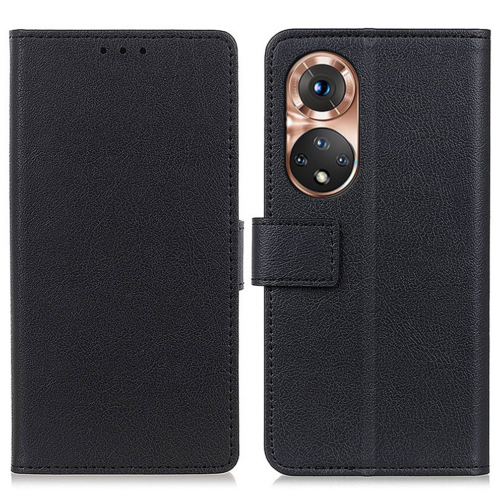 Full Protection PU Leather Wallet Stand Phone Case for Honor 50 - Black-1