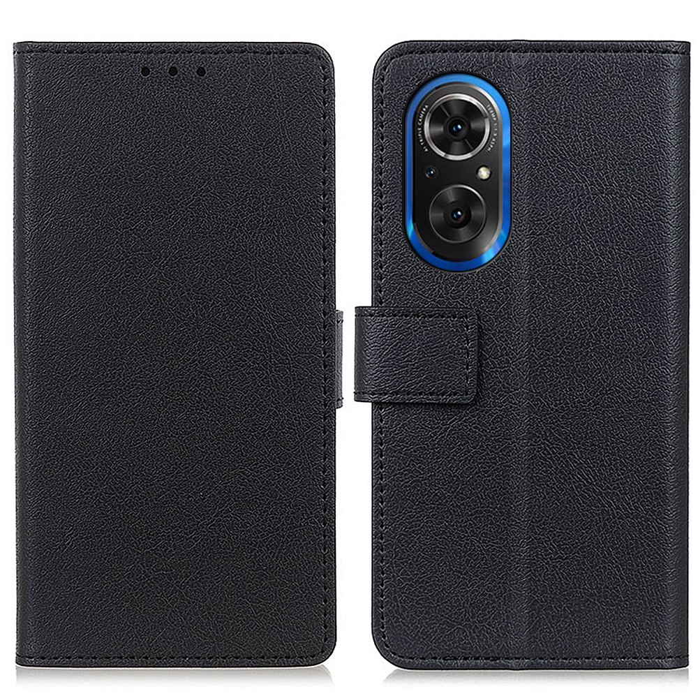 Magnetic Clasp Leather Wallet Stand Case Shell for Honor 50 SE - Black-1