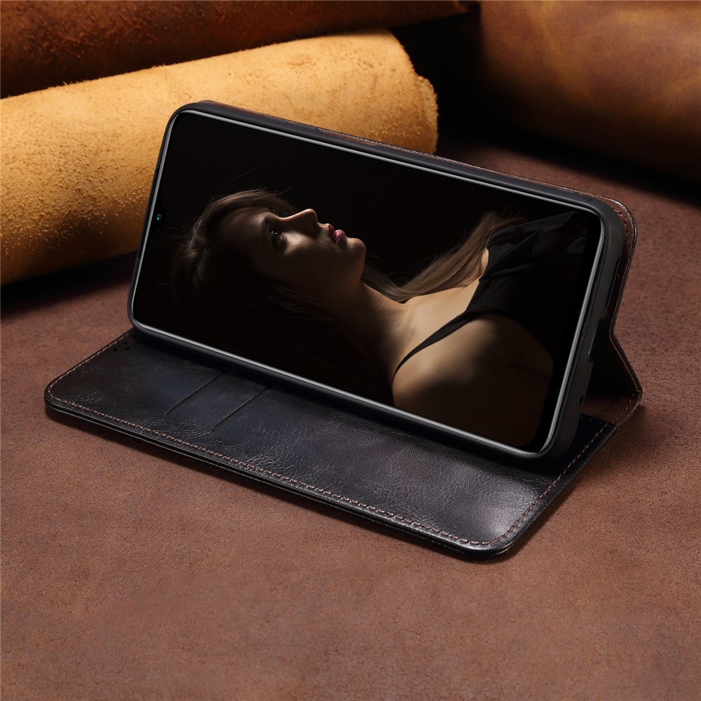 Waxy Crazy Horse Texture Leather Wallet Stand Phone Case for Honor 50 Pro - Black-10