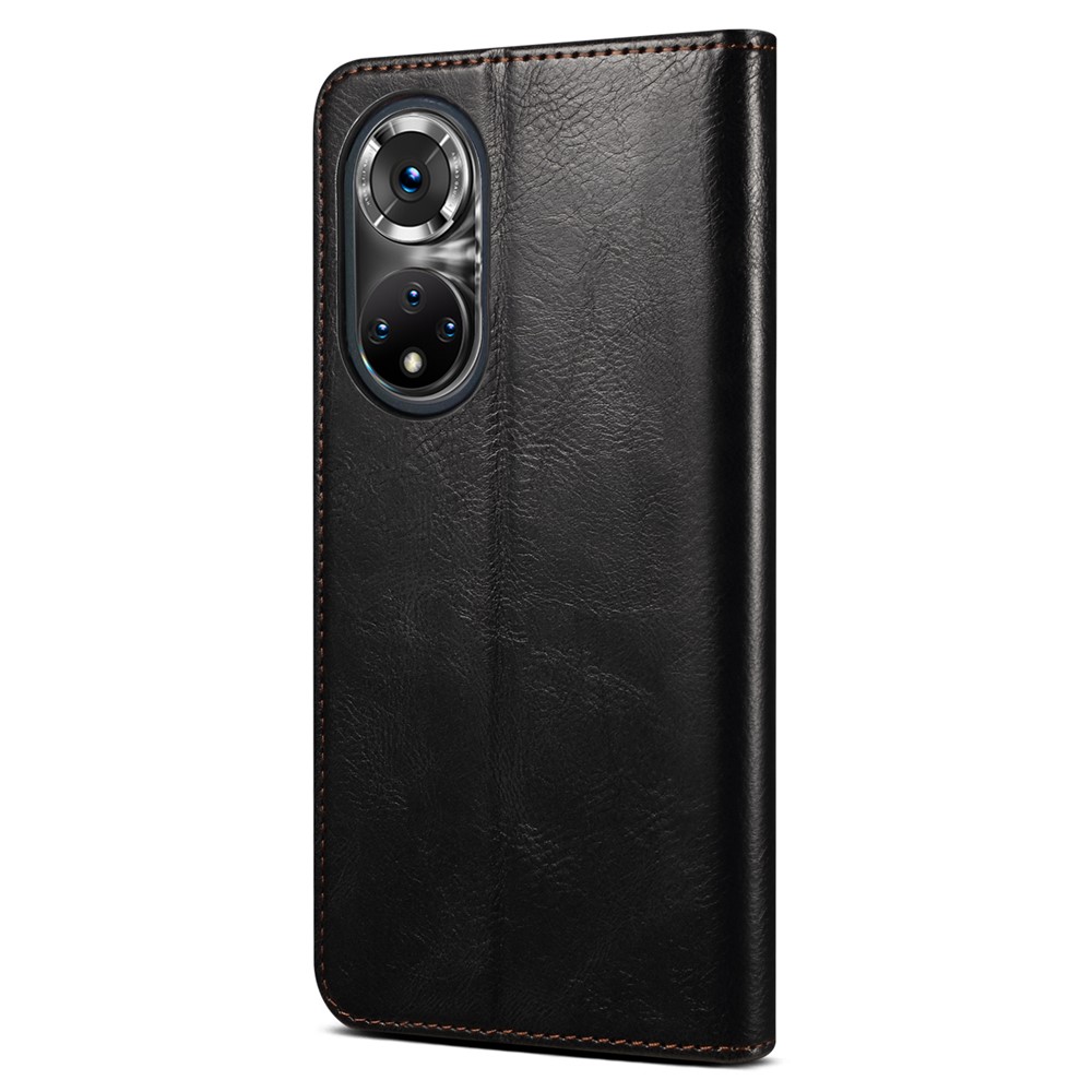 Waxy Crazy Horse Texture Leather Wallet Stand Phone Case for Honor 50 Pro - Black-3