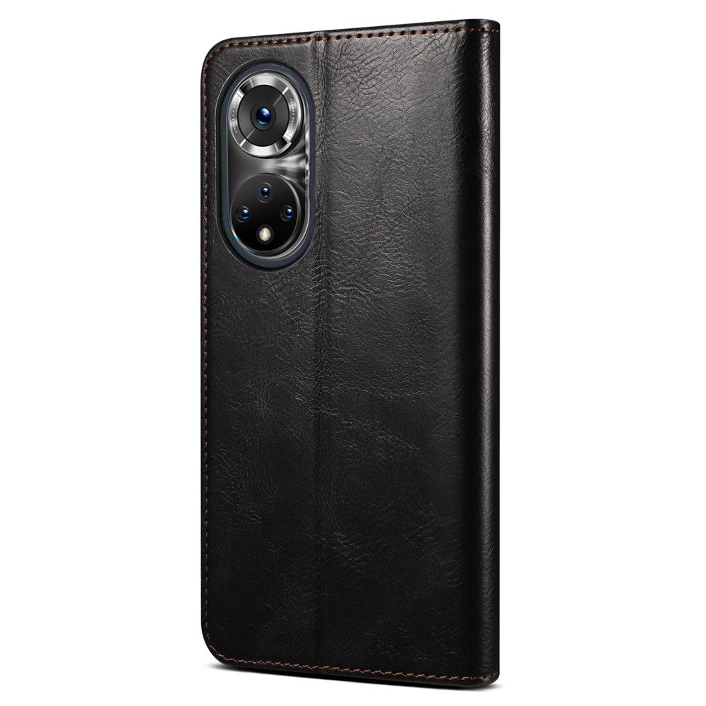 Waxy Crazy Horse Texture Shell Wallet Stand Leather Phone Case Cover for Honor 50 - Black-3