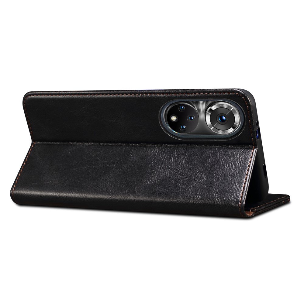 Waxy Crazy Horse Texture Shell Wallet Stand Leather Phone Case Cover for Honor 50 - Black-5