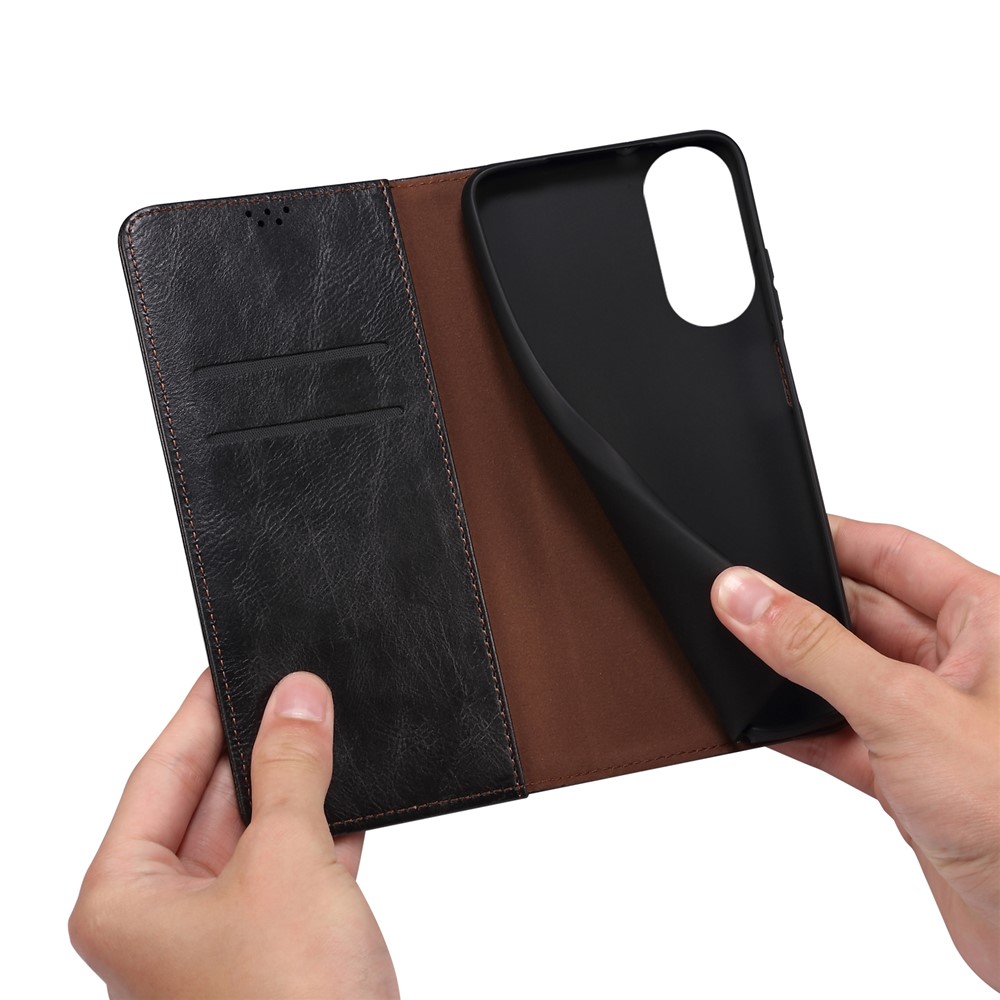 Waxy Crazy Horse Texture Shell Wallet Stand Leather Phone Case Cover for Honor 50 - Black-6