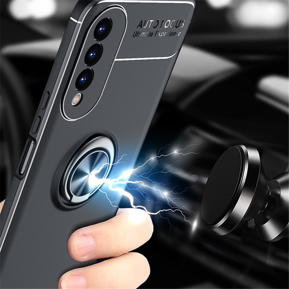 Metal Finger Ring Kickstand Design Well-Protected Flexible TPU Back Case for Honor X20 SE - Black-2