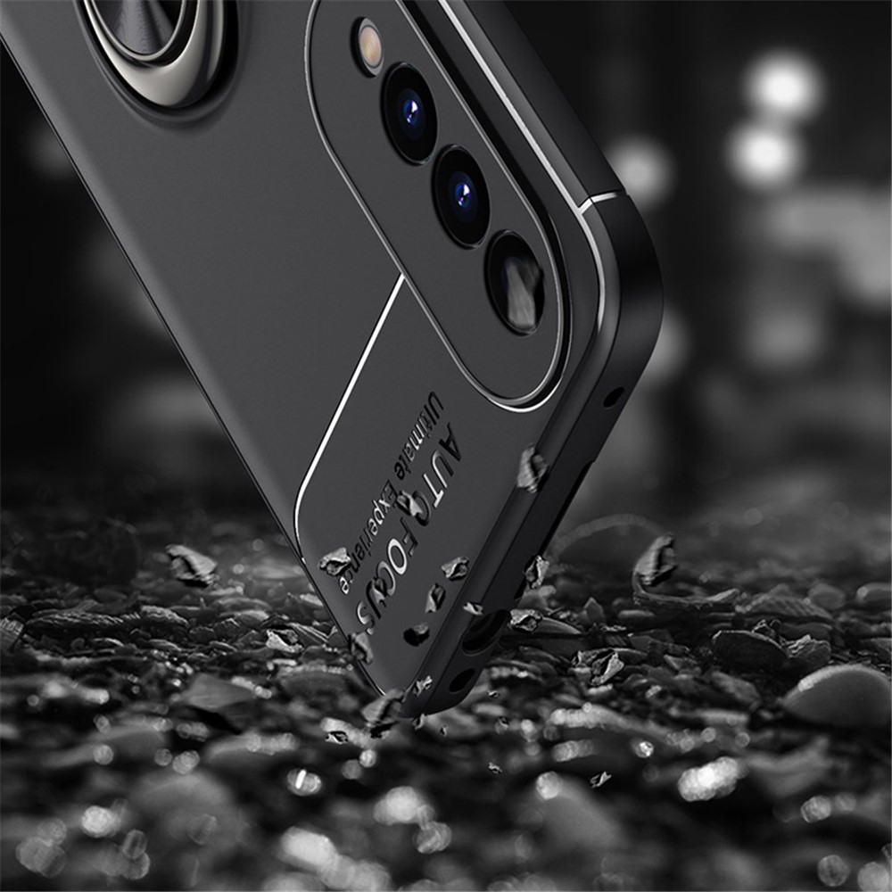 Metal Finger Ring Kickstand Design Well-Protected Flexible TPU Back Case for Honor X20 SE - Black-3