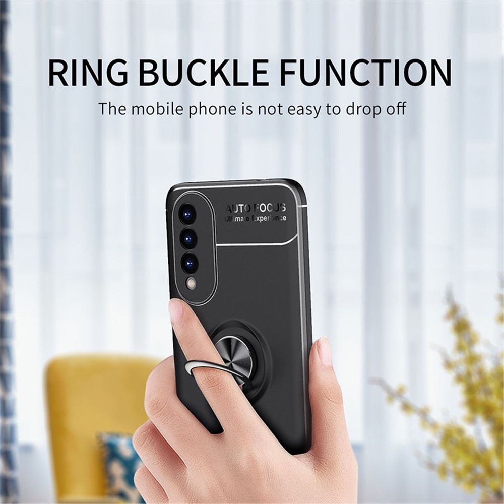 Metal Finger Ring Kickstand Design Well-Protected Flexible TPU Back Case for Honor X20 SE - Black-4