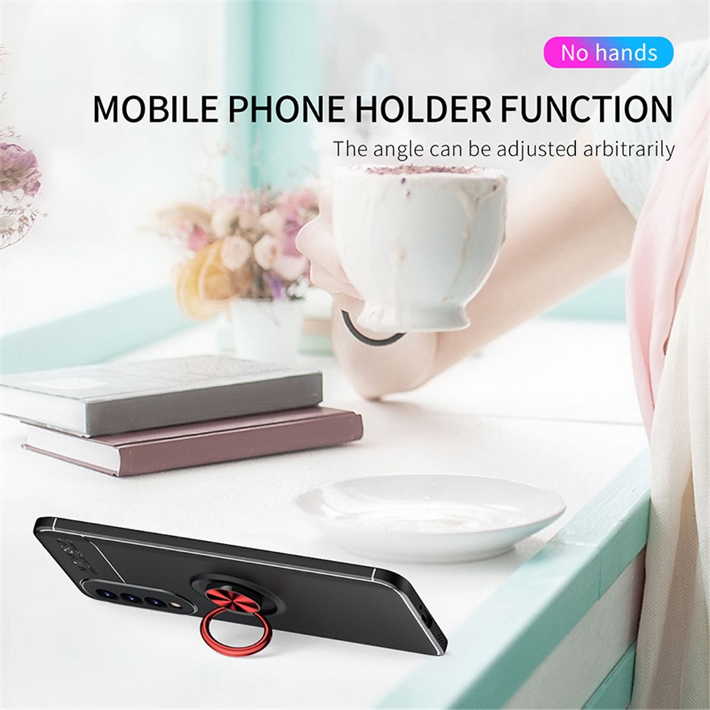 Metal Finger Ring Kickstand Design Well-Protected Flexible TPU Back Case for Honor X20 SE - Black-5