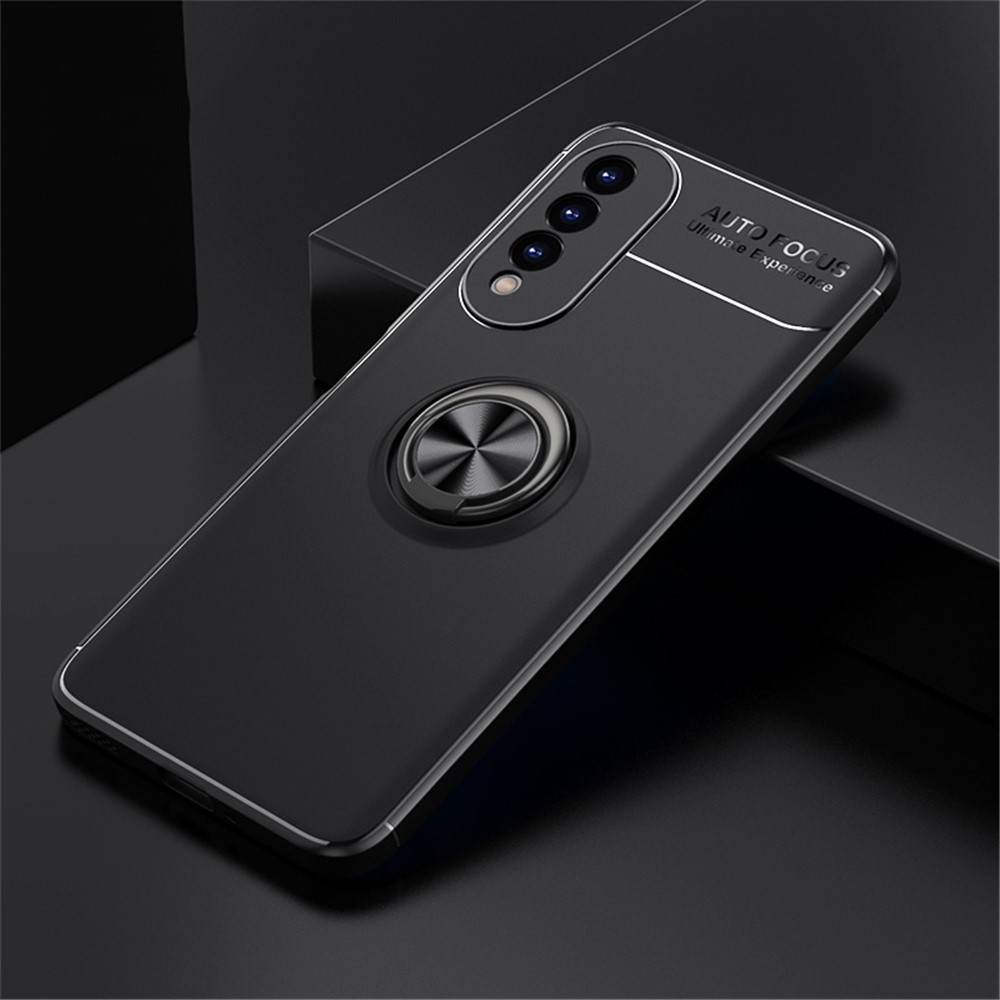 Metal Finger Ring Kickstand Design Well-Protected Flexible TPU Back Case for Honor X20 SE - Black-7
