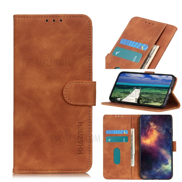 KHAZNEH Wallet Stand Design Retro Style Leather Protective Cover for Honor 50 Pro - Brown-10