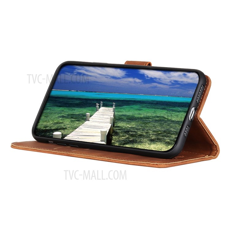 KHAZNEH Wallet Stand Design Retro Style Leather Protective Cover for Honor 50 Pro - Brown-3