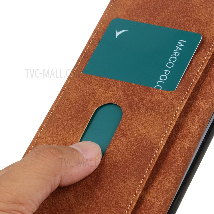 KHAZNEH Wallet Stand Design Retro Style Leather Protective Cover for Honor 50 Pro - Brown-5