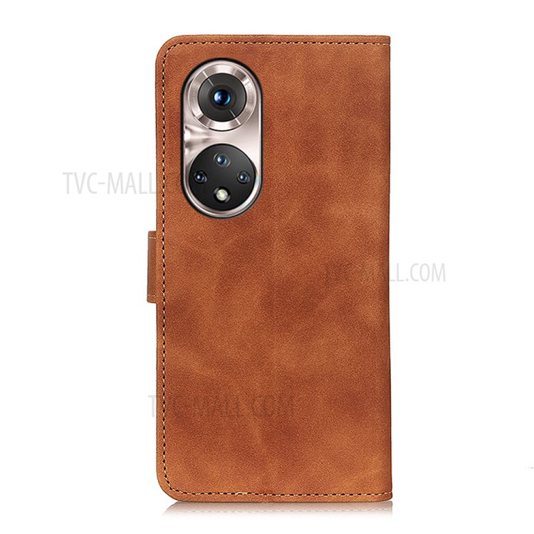 KHAZNEH Wallet Stand Design Retro Style Leather Protective Cover for Honor 50 Pro - Brown-7