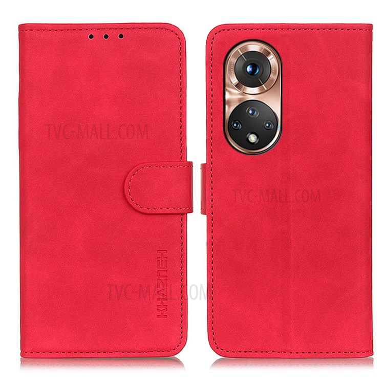 KHAZNEH Vintage Style Wallet Stand Leather Case Phone Cover Shell for Honor 50 - Red-1