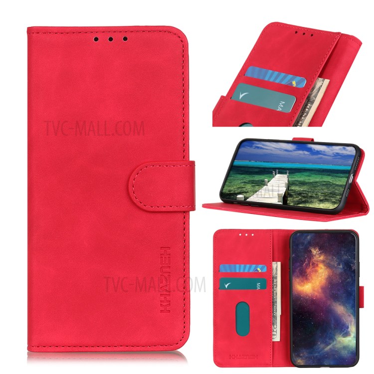 KHAZNEH Vintage Style Wallet Stand Leather Case Phone Cover Shell for Honor 50 - Red-10