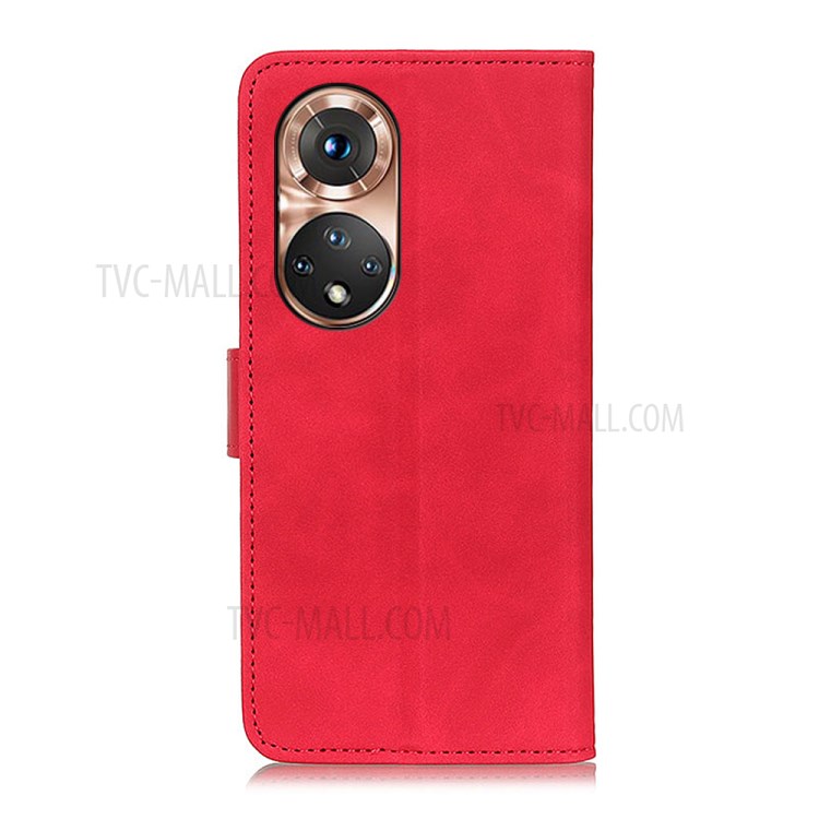 KHAZNEH Vintage Style Wallet Stand Leather Case Phone Cover Shell for Honor 50 - Red-6