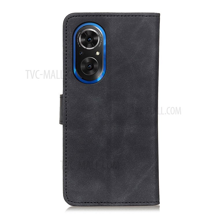 KHAZNEH Vintage Texture PU Leather Wallet Stand Design Cell Phone Cover Shell for Honor 50 SE - Black-5