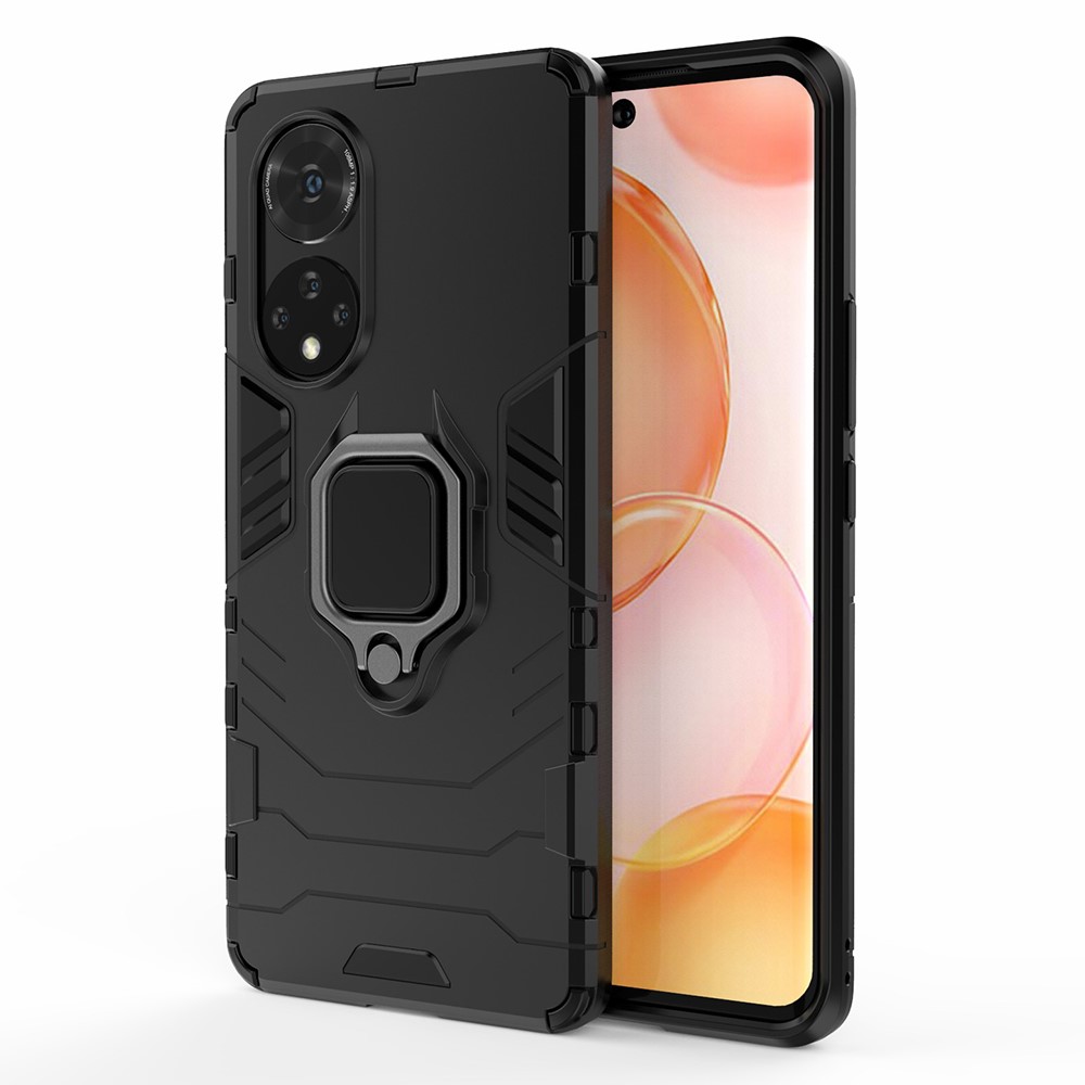 Hard PC + Soft TPU Hybrid Phone Case Cover with Ring Holder Kickstand for Honor 50 - Black-2