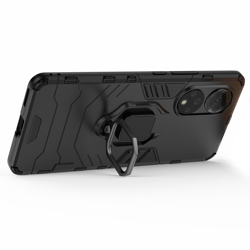 Hard PC + Soft TPU Hybrid Phone Case Cover with Ring Holder Kickstand for Honor 50 - Black-4