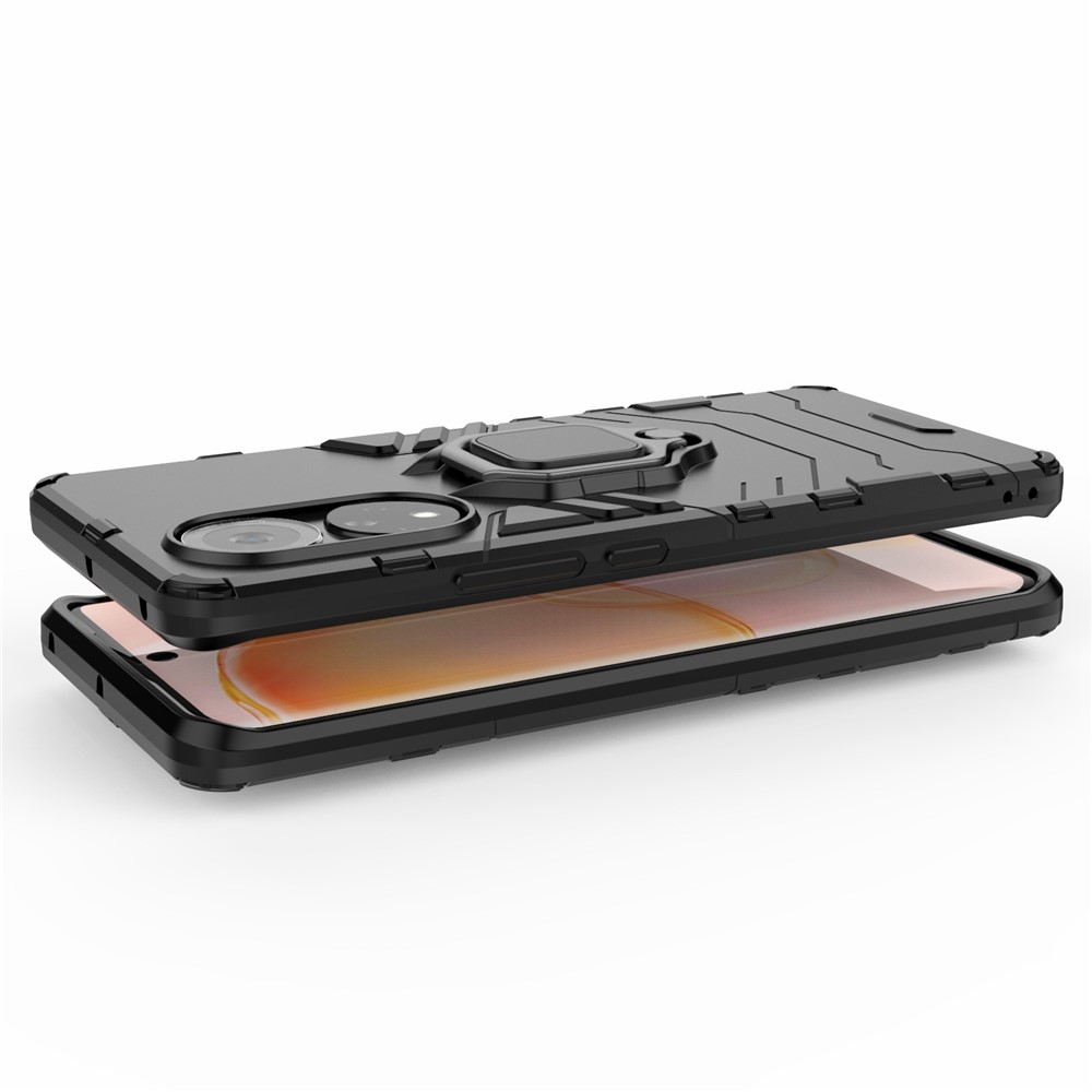 Hard PC + Soft TPU Hybrid Phone Case Cover with Ring Holder Kickstand for Honor 50 - Black-5