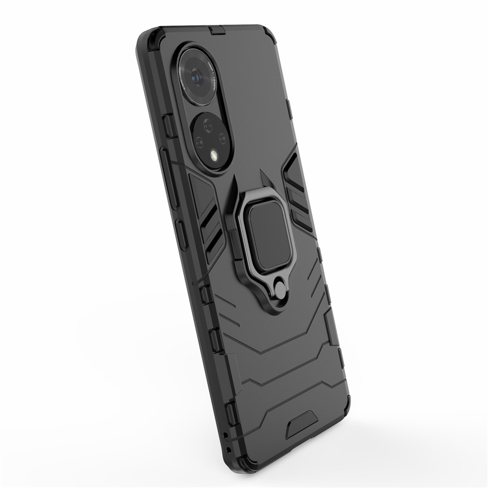 Hard PC + Soft TPU Hybrid Phone Case Cover with Ring Holder Kickstand for Honor 50 - Black-6