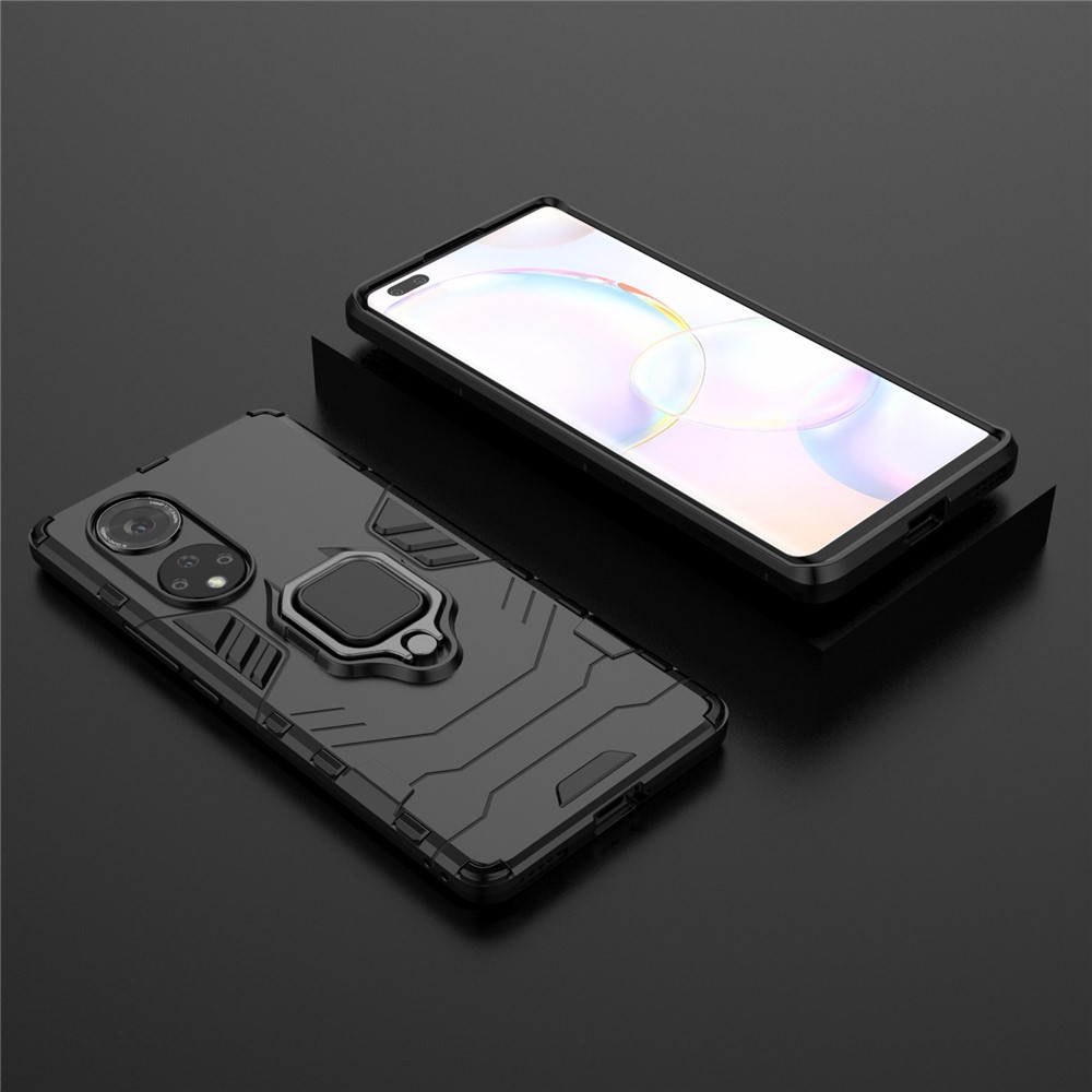 Ring Holder Kickstand Shockproof PC + TPU Hybrid Phone Case Protector for Honor 50 Pro - Black-10
