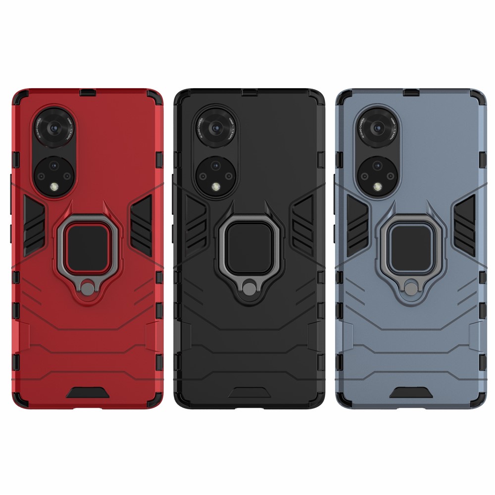 Ring Holder Kickstand Shockproof PC + TPU Hybrid Phone Case Protector for Honor 50 Pro - Black-11