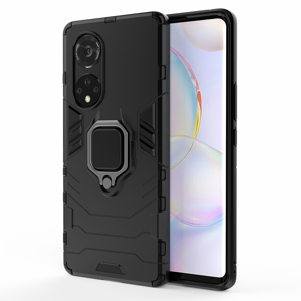 Ring Holder Kickstand Shockproof PC + TPU Hybrid Phone Case Protector for Honor 50 Pro - Black-2