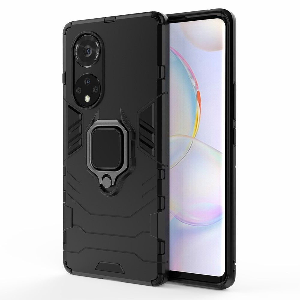 Ring Holder Kickstand Shock PC + TPU Hybrid Phone Protector Per Honor 50 Pro / Huawei Nova 9 Pro - Nero