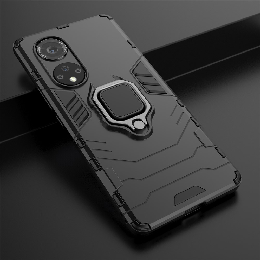 Ring Holder Kickstand Shockproof PC + TPU Hybrid Phone Case Protector for Honor 50 Pro - Black-9