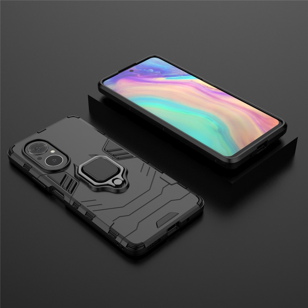 PC + TPU Ring Holder Kickstand Design Shell Cell Phone Hybrid Case Cover for Honor 50 SE - Black-10