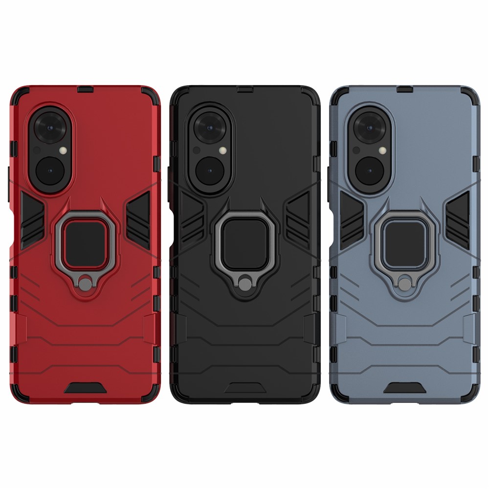 PC + TPU Ring Holder Kickstand Design Shell Cell Phone Hybrid Case Cover for Honor 50 SE - Black-11