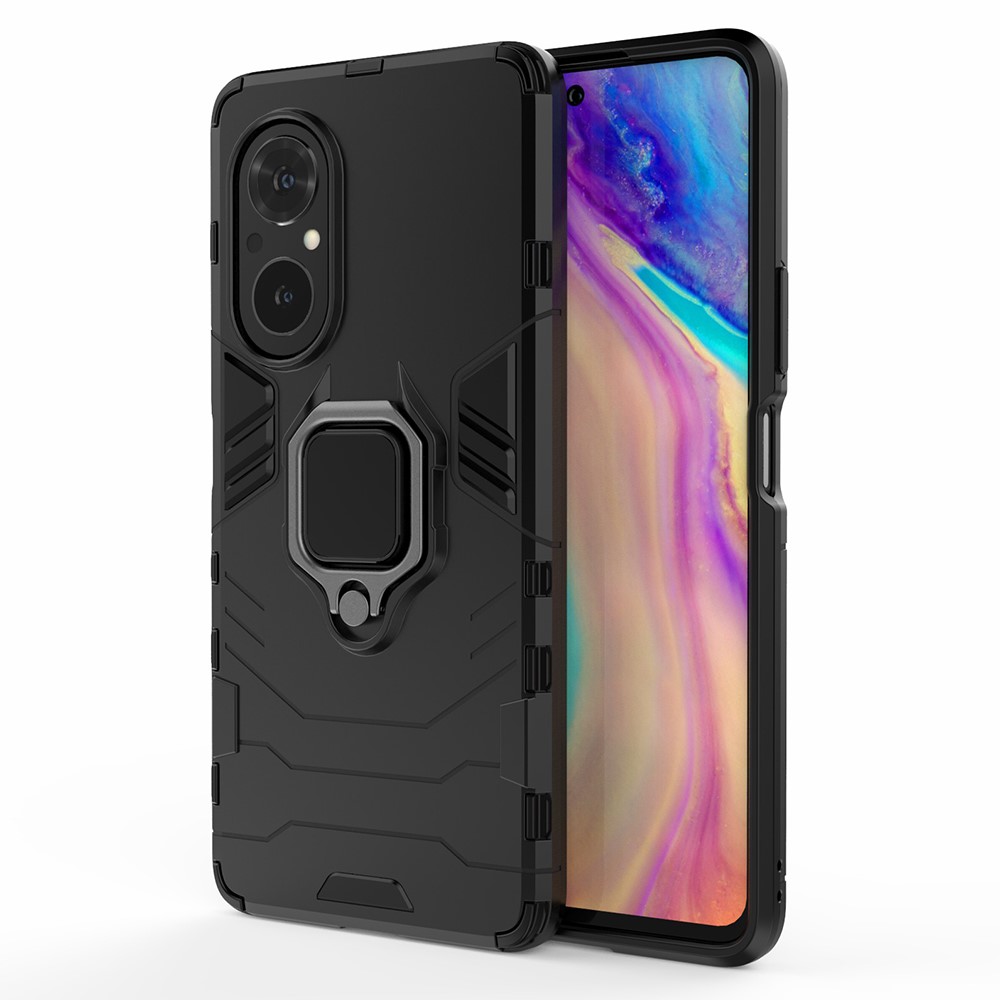 PC + TPU Ring Holder Kickstand Design Shell Cell Phone Hybrid Case Cover for Honor 50 SE - Black-2