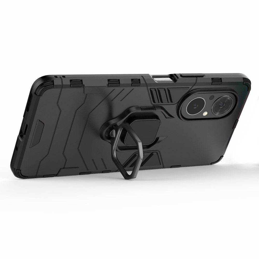 PC + TPU Ring Holder Kickstand Design Shell Cell Phone Hybrid Case Cover for Honor 50 SE - Black-4
