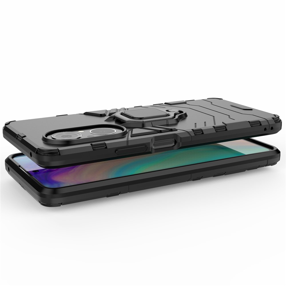PC + TPU Ring Holder Kickstand Design Shell Cell Phone Hybrid Case Cover for Honor 50 SE - Black-5