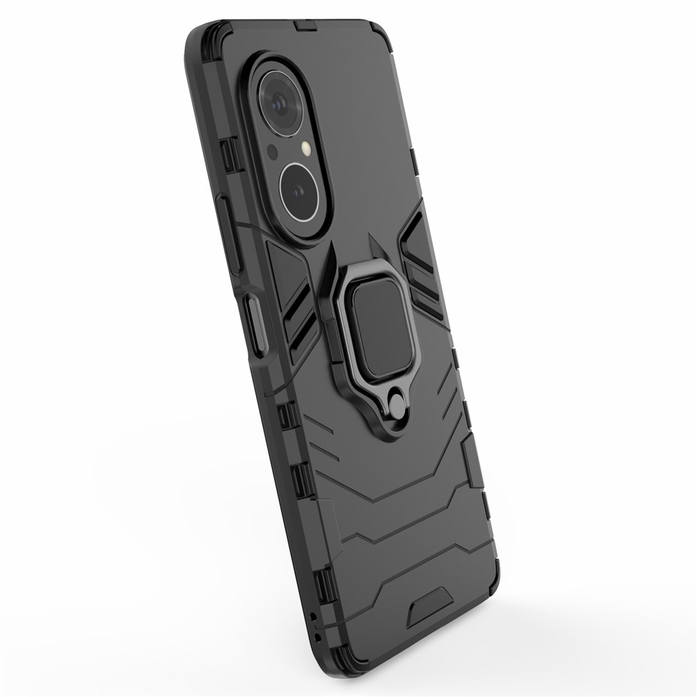 PC + TPU Ring Holder Kickstand Design Shell Cell Phone Hybrid Case Cover for Honor 50 SE - Black-6