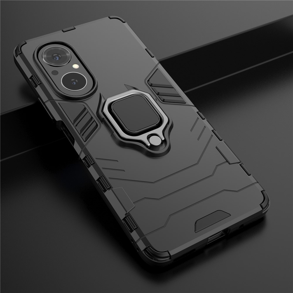PC + TPU Ring Holder Kickstand Design Shell Cell Phone Hybrid Case Cover for Honor 50 SE - Black-7