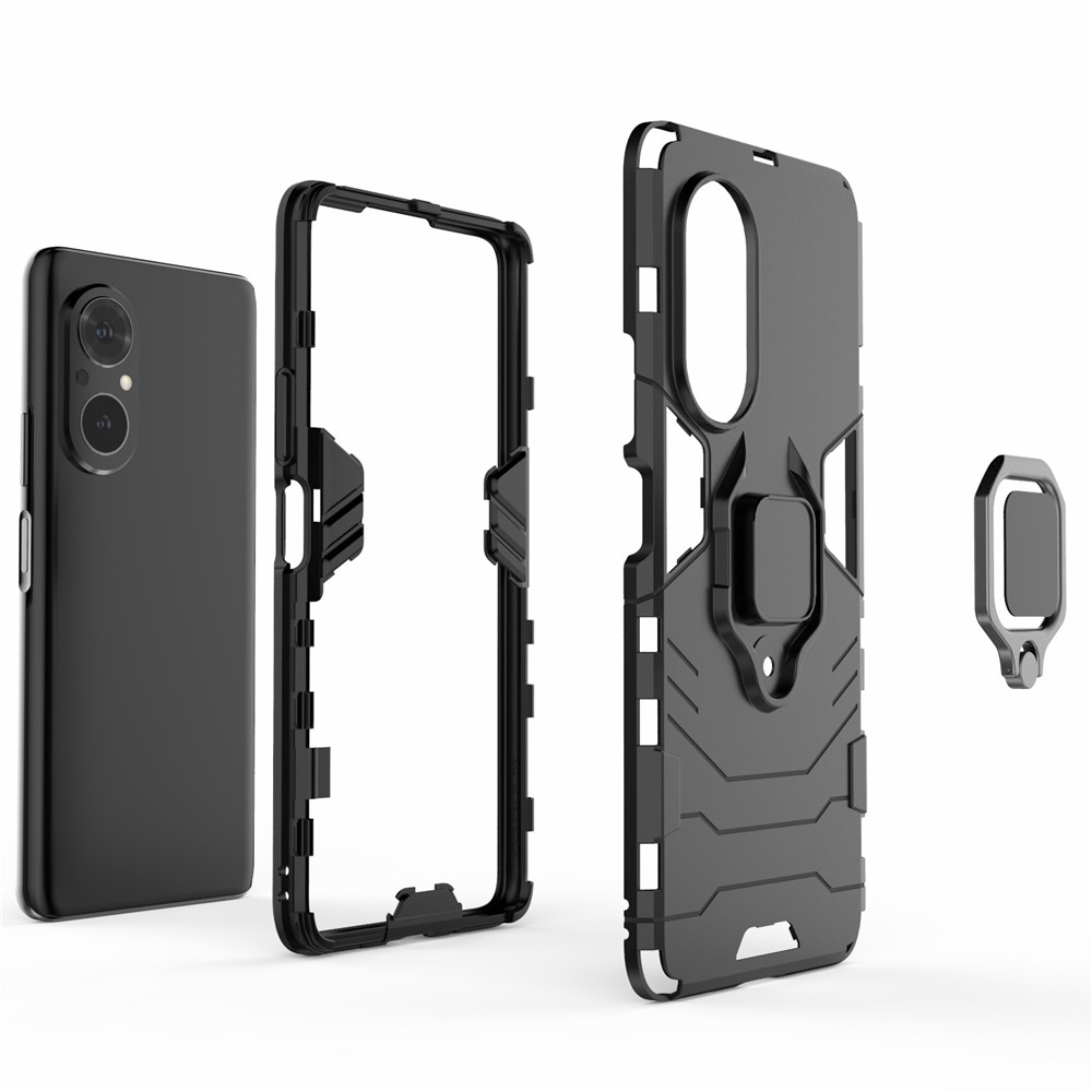 PC + TPU Ring Holder Kickstand Design Shell Cell Phone Hybrid Case Cover for Honor 50 SE - Black-8