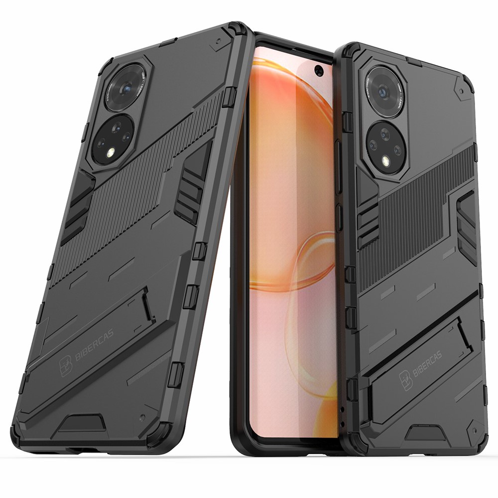 PC + TPU Hybrid Phone Case Shockproof Cover with Kickstand for Honor 50 - Black-1
