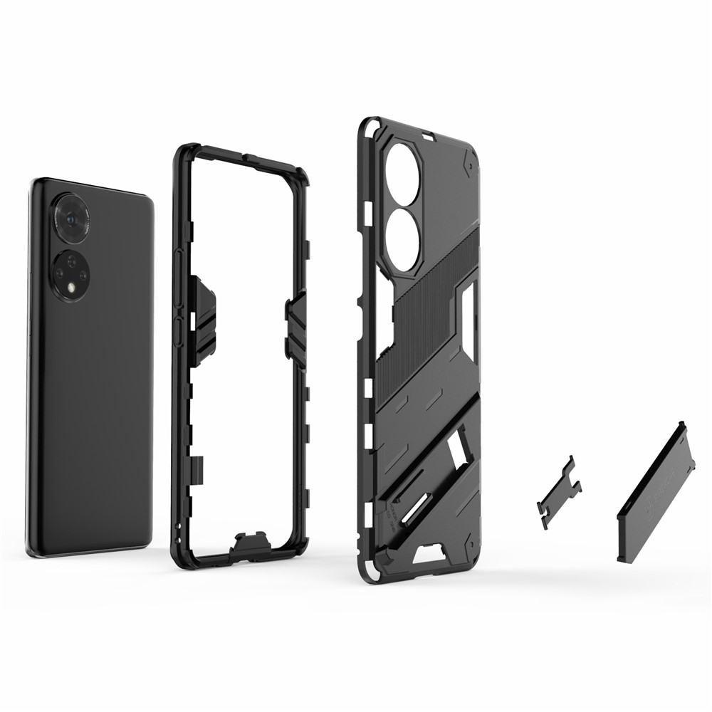 PC + TPU Hybrid Phone Case Shockproof Cover with Kickstand for Honor 50 - Black-5