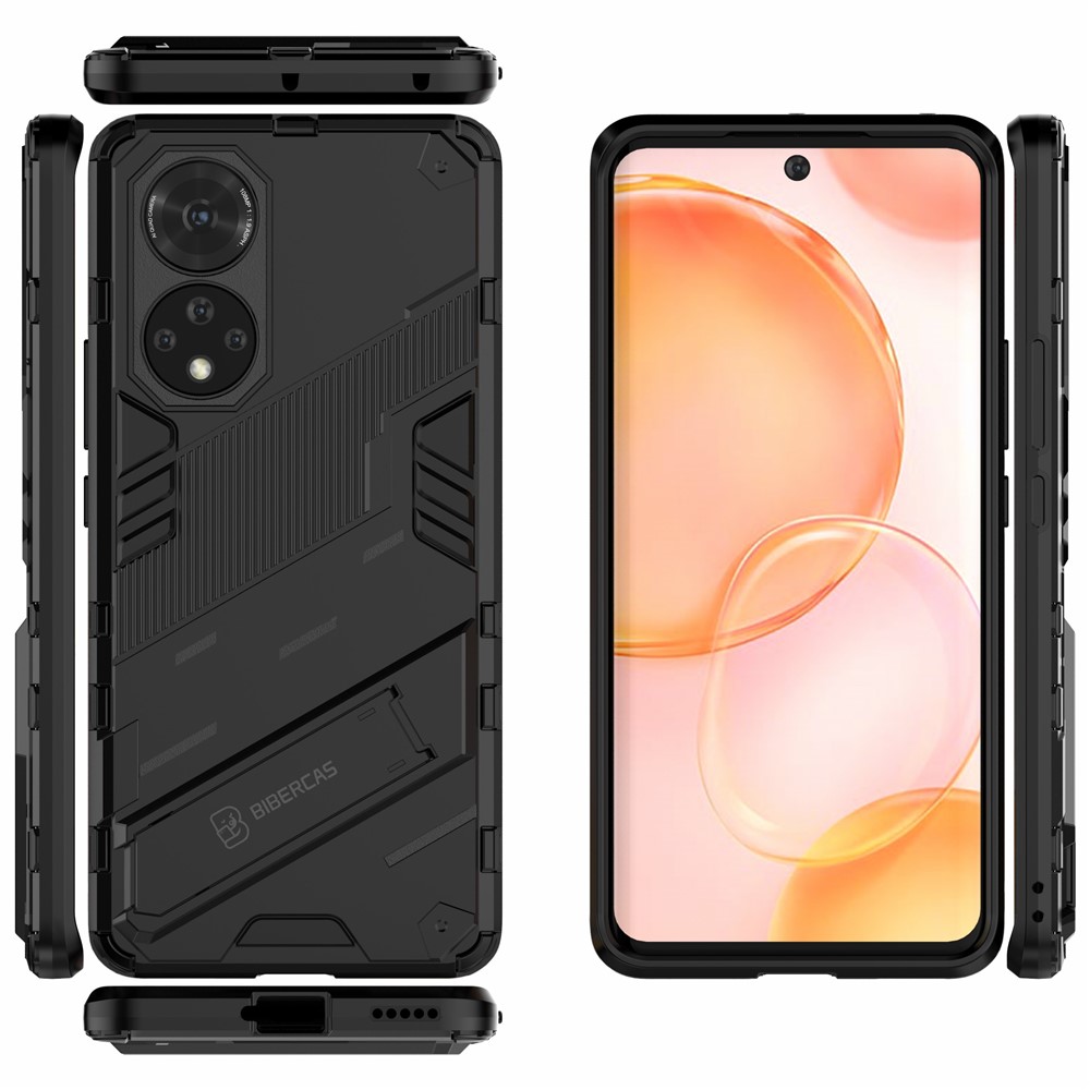 PC + TPU Hybrid Phone Case Shockproof Cover with Kickstand for Honor 50 - Black-6